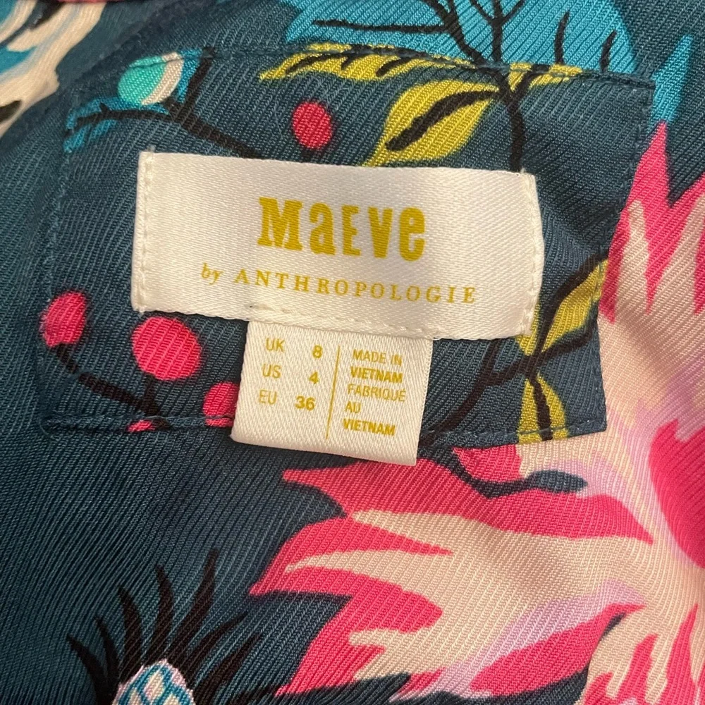 MAEVE Deep Teal Romantic Floral Bird Print Shirt Midi Dress | Size 4 - Picture 3 of 7